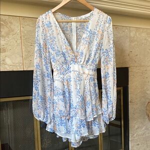 Blue and White Floral Romper